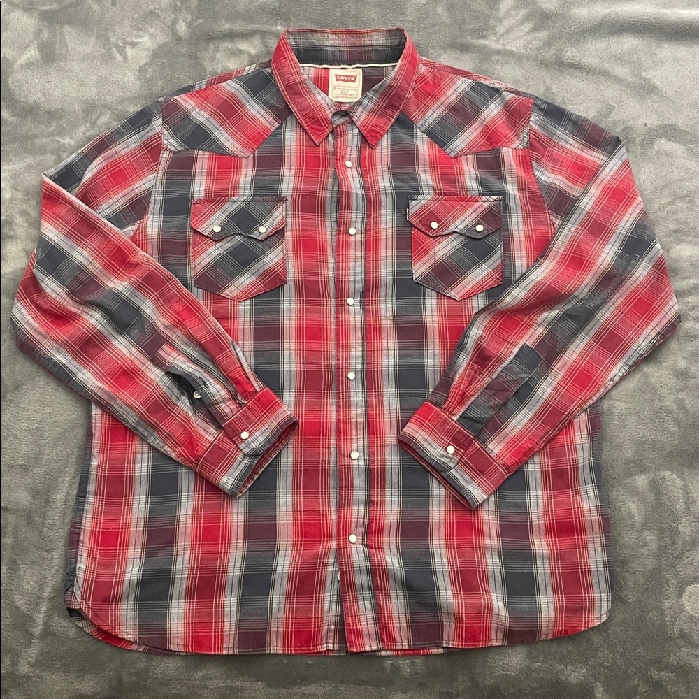 Levi's Plaid Western Snap Button Up - image 1